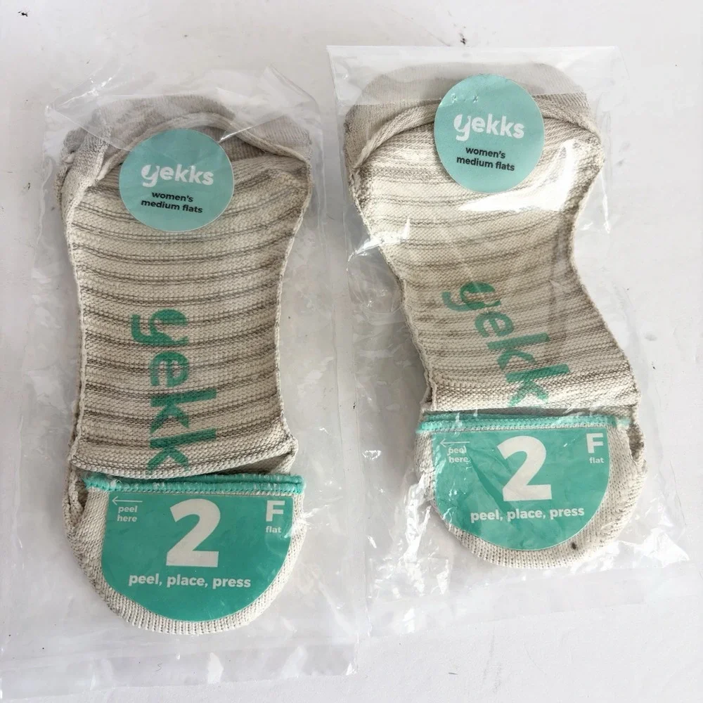 Gekks Women's Medium Flats No Show Sock Liners Adhesive Washable Lot 2 Pairs